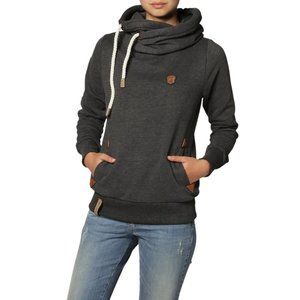 Naketano Brave New World Woman's Pullover Hoodie in Dark Gray Size Large
